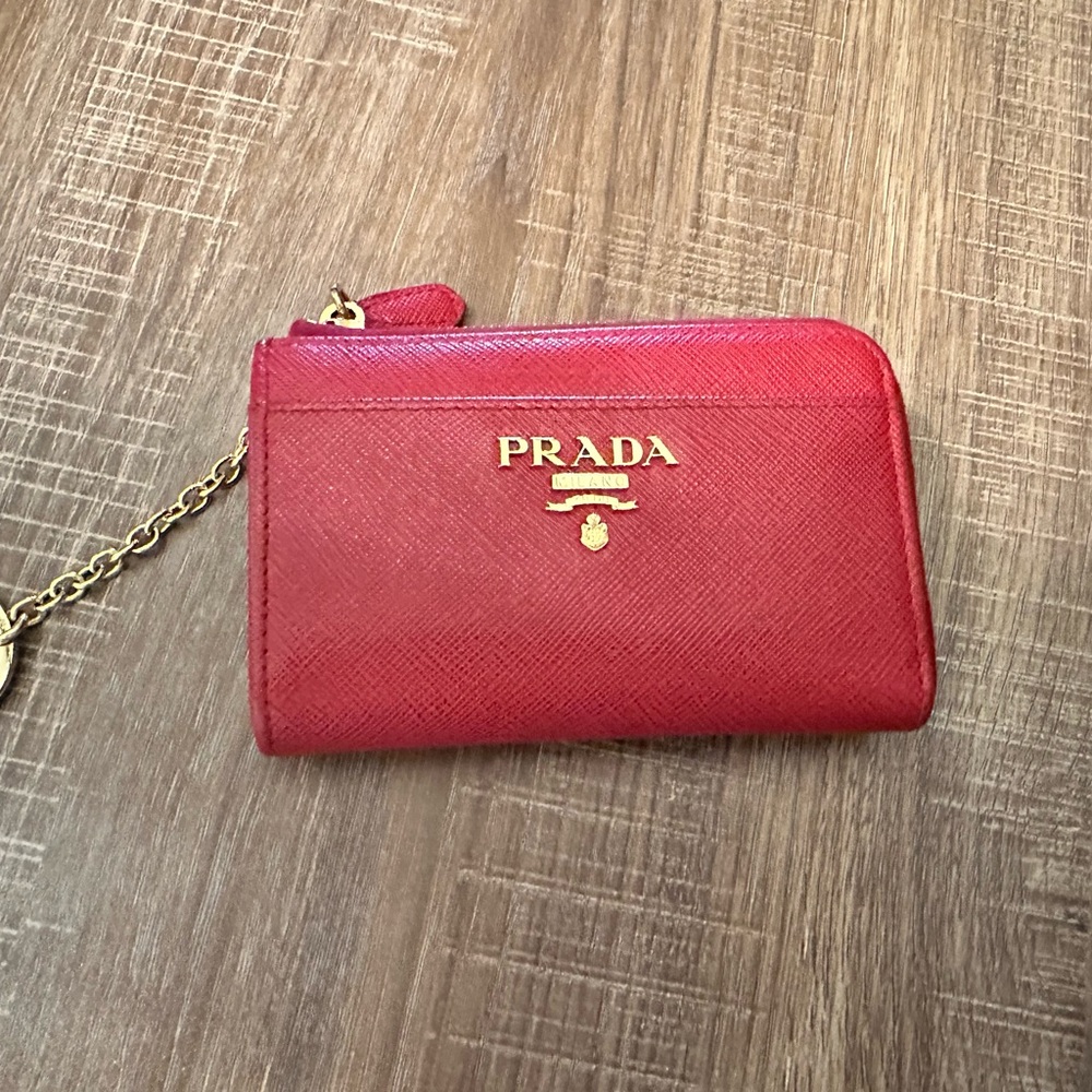 Prada Scarlet Leather Wallet with Chain
